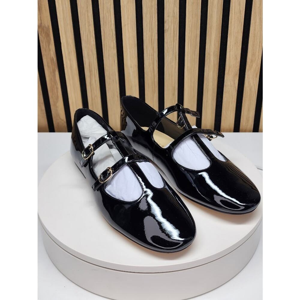 NEW - Marc Fisher Women’s Leather T-Strap Flats Double Buckle Shoes - Size 10